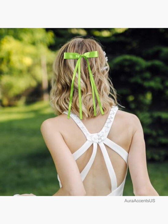 60 Satin Hair Bow Clips with Long Ribbons Alligator Style